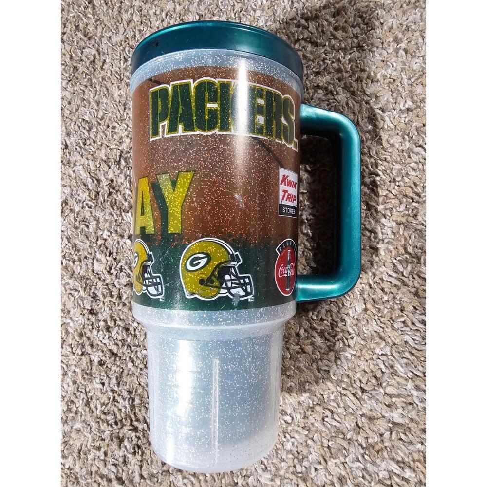 Green Bay Packers Whirley Plastic Thermo Travel Mug Kwik Trip No Lid